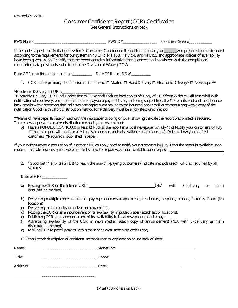 Kentucky Consumer Confidence Report (Ccr) Certification - Fill Out ...