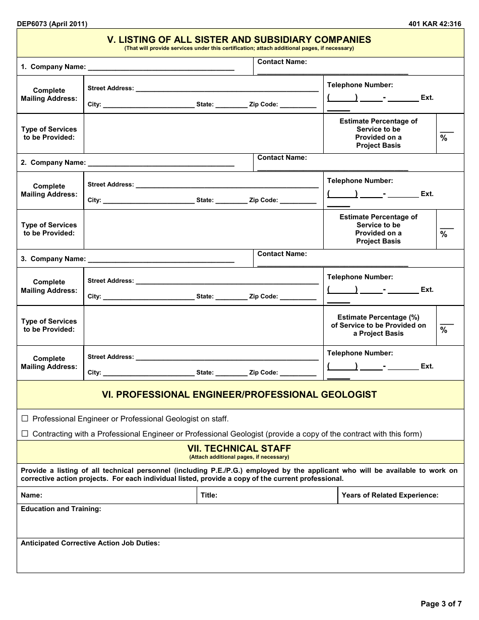 Form DEP6073 Psteaf Eligible Company or Partnership Application - Kentucky, Page 3