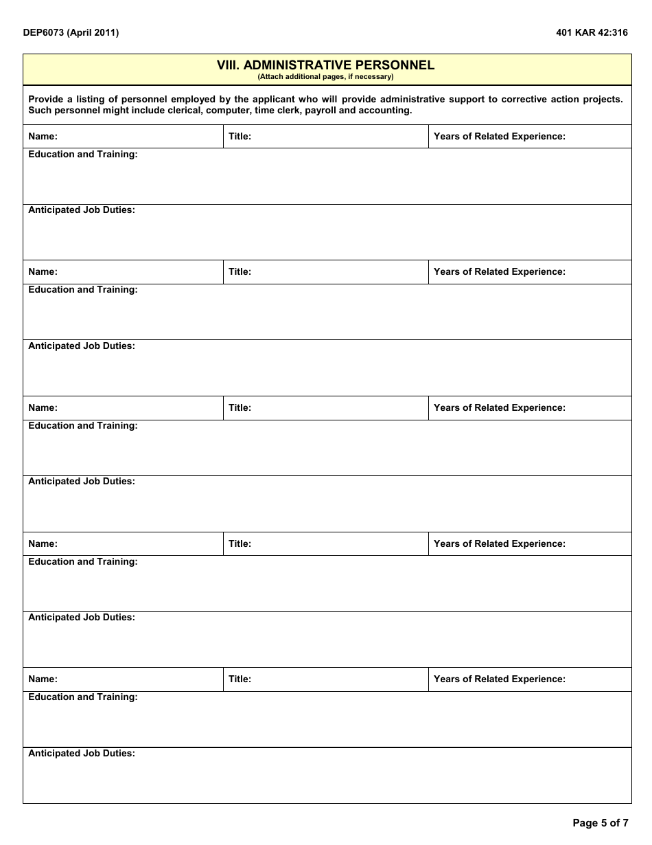 Form DEP6073 Psteaf Eligible Company or Partnership Application - Kentucky, Page 5
