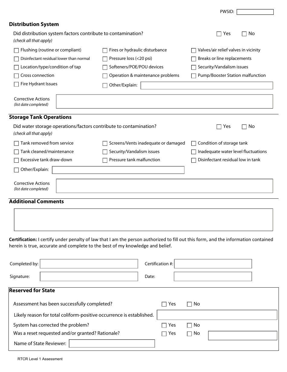 Revised Total Coliform Rule Level 1 Assessment Form - Kentucky, Page 2