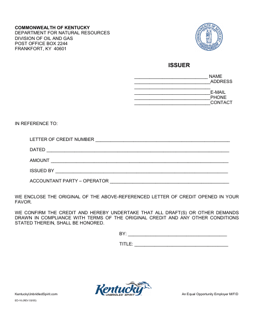 Form ED-16 Letter of Credit - Kentucky
