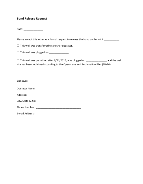 Bond Release Request Form - Kentucky Download Pdf