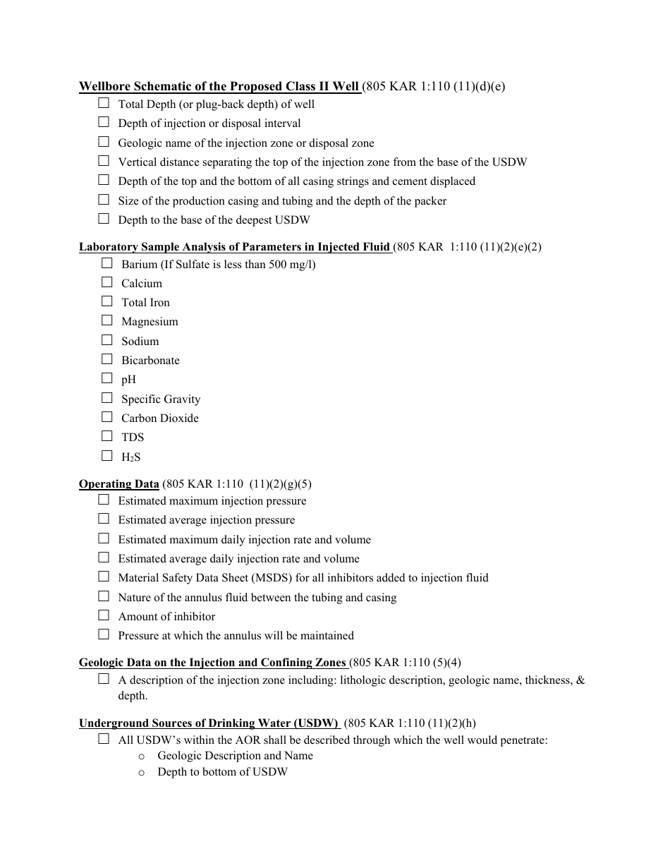 Appendix A Class II Permit Application Checklist - Kentucky, Page 2