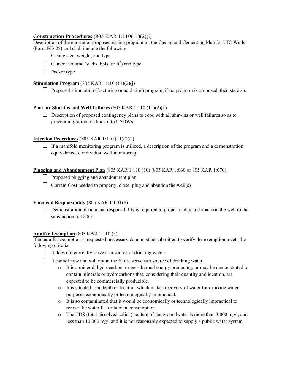 Appendix A Class II Permit Application Checklist - Kentucky, Page 3