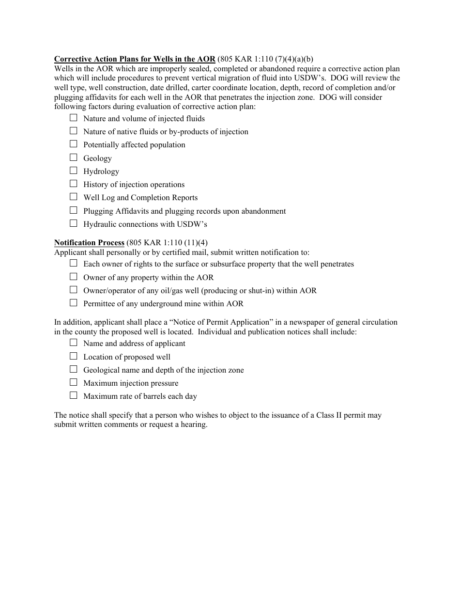 Appendix A Class II Permit Application Checklist - Kentucky, Page 4