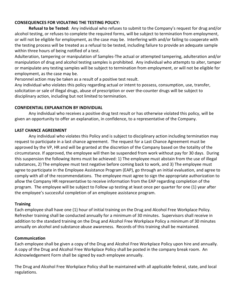 Acknowledgement of Receipt of Drug and Alcohol Free Workplace Policy - Kentucky, Page 4