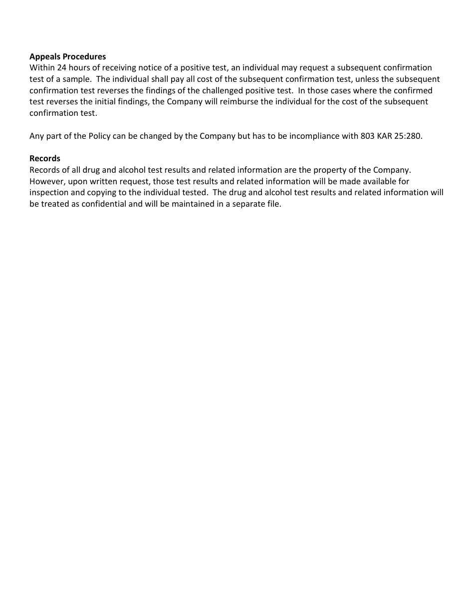 Acknowledgement of Receipt of Drug and Alcohol Free Workplace Policy - Kentucky, Page 5