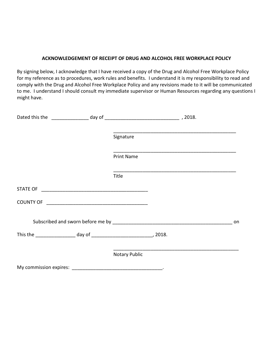 Acknowledgement of Receipt of Drug and Alcohol Free Workplace Policy - Kentucky, Page 6