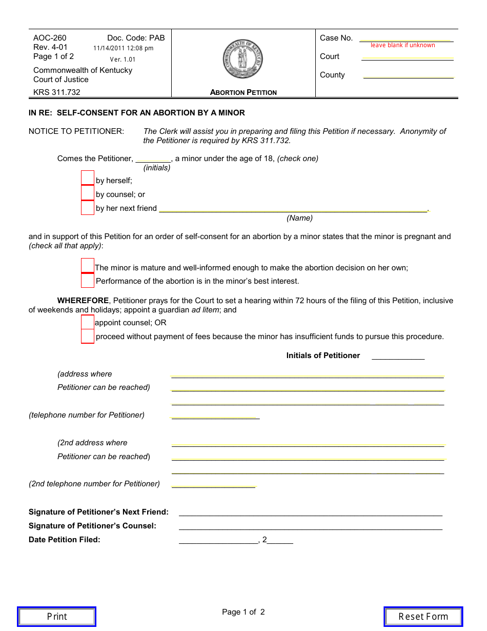 Form Aoc 260 Fill Out Sign Online And Download Fillable Pdf Kentucky Templateroller 9145