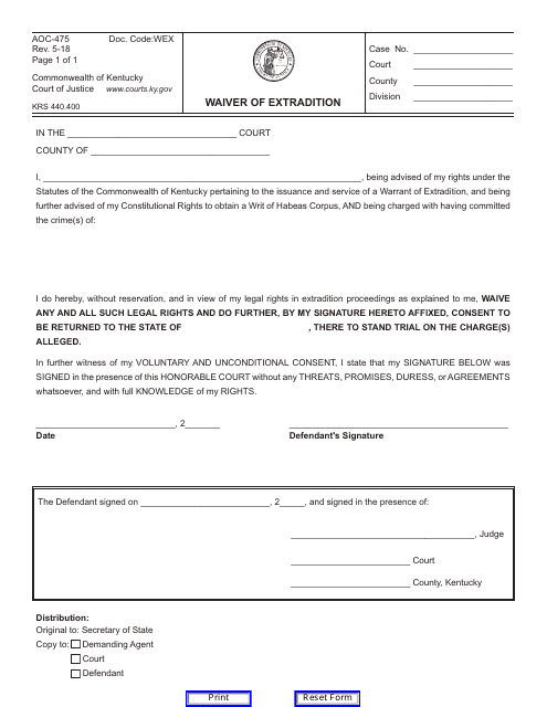 Form AOC-475  Printable Pdf