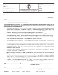 Form AOC-495.12 Application to Court Upon Conviction for Authorization to Apply for an Ignition Interlock License and Device - Kentucky