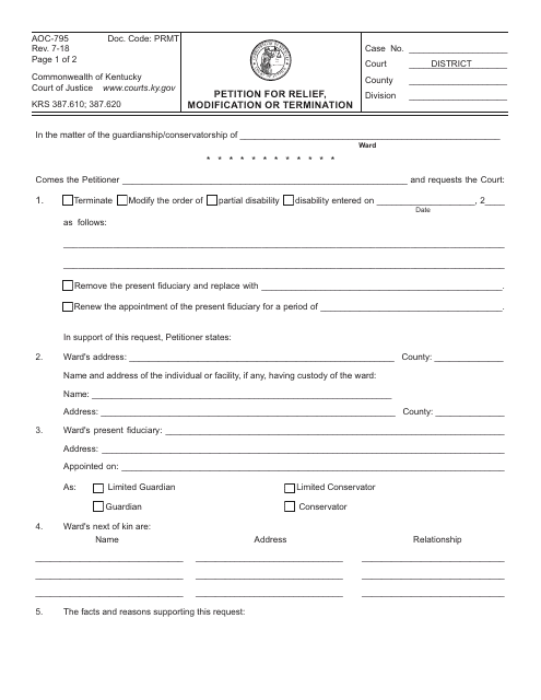 Form AOC-795  Printable Pdf
