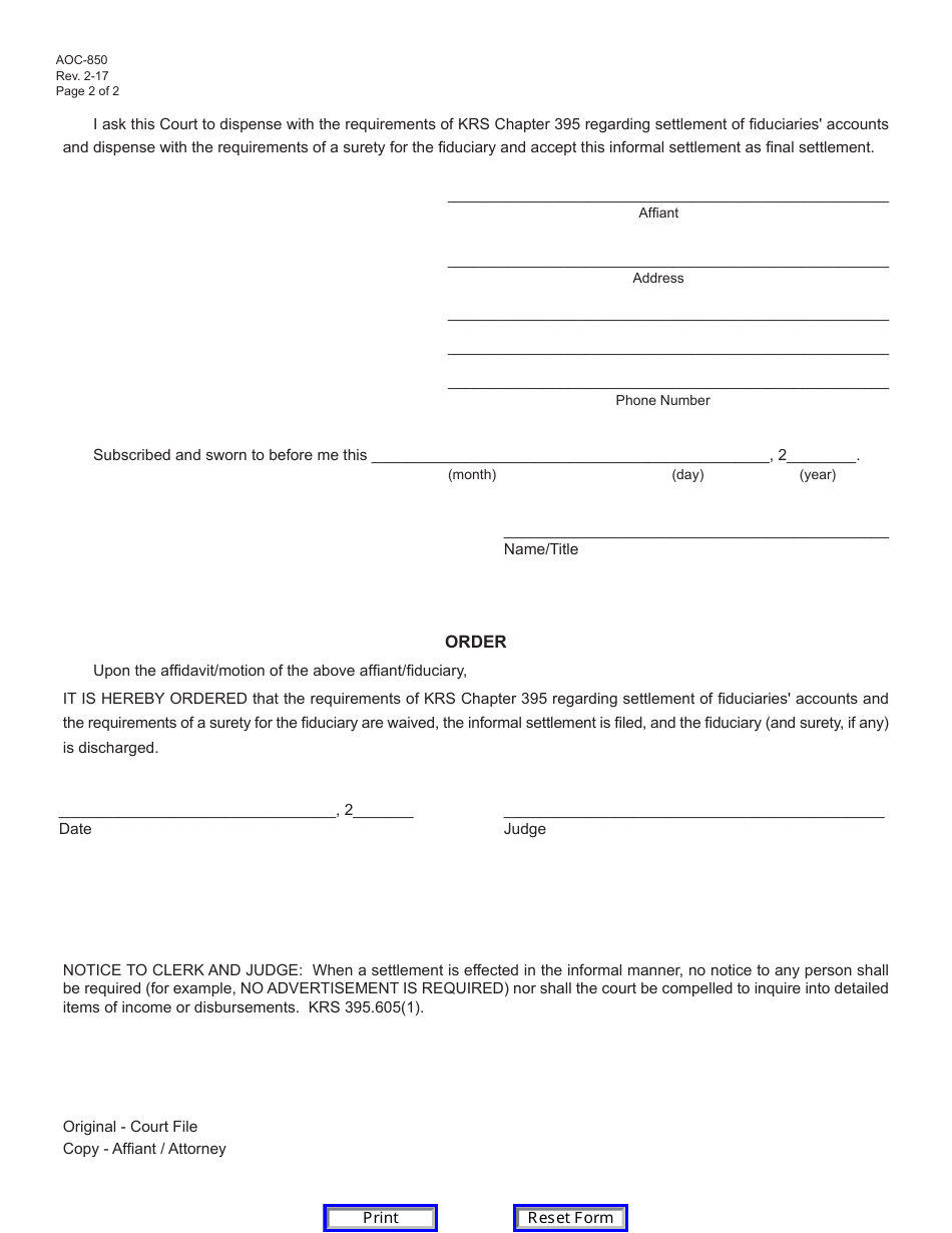 Form AOC-850 - Fill Out, Sign Online and Download Fillable PDF ...