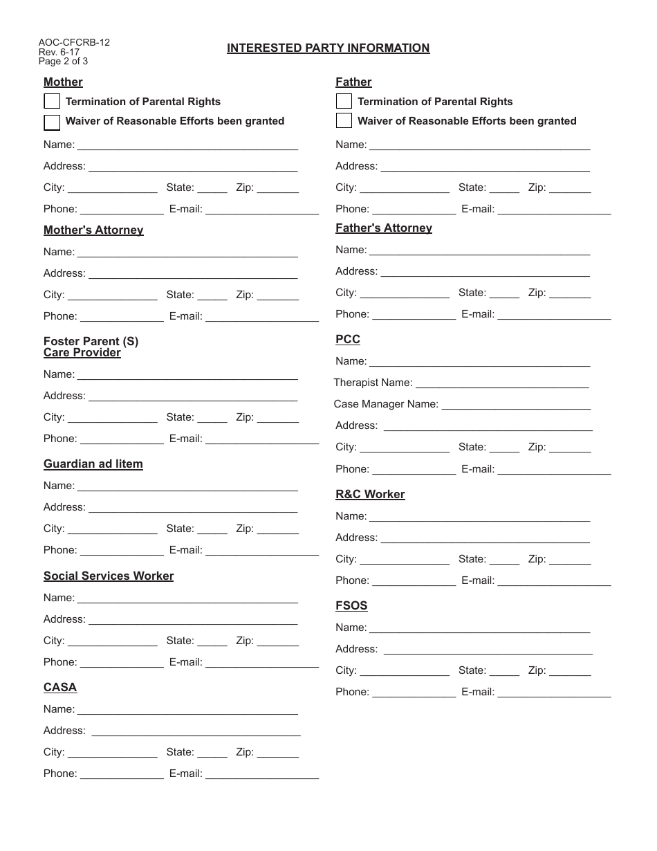 Form AOC-CFCRB-12 Citizen Foster Care Review Board Case Selection for Interested Party Review - Kentucky, Page 2