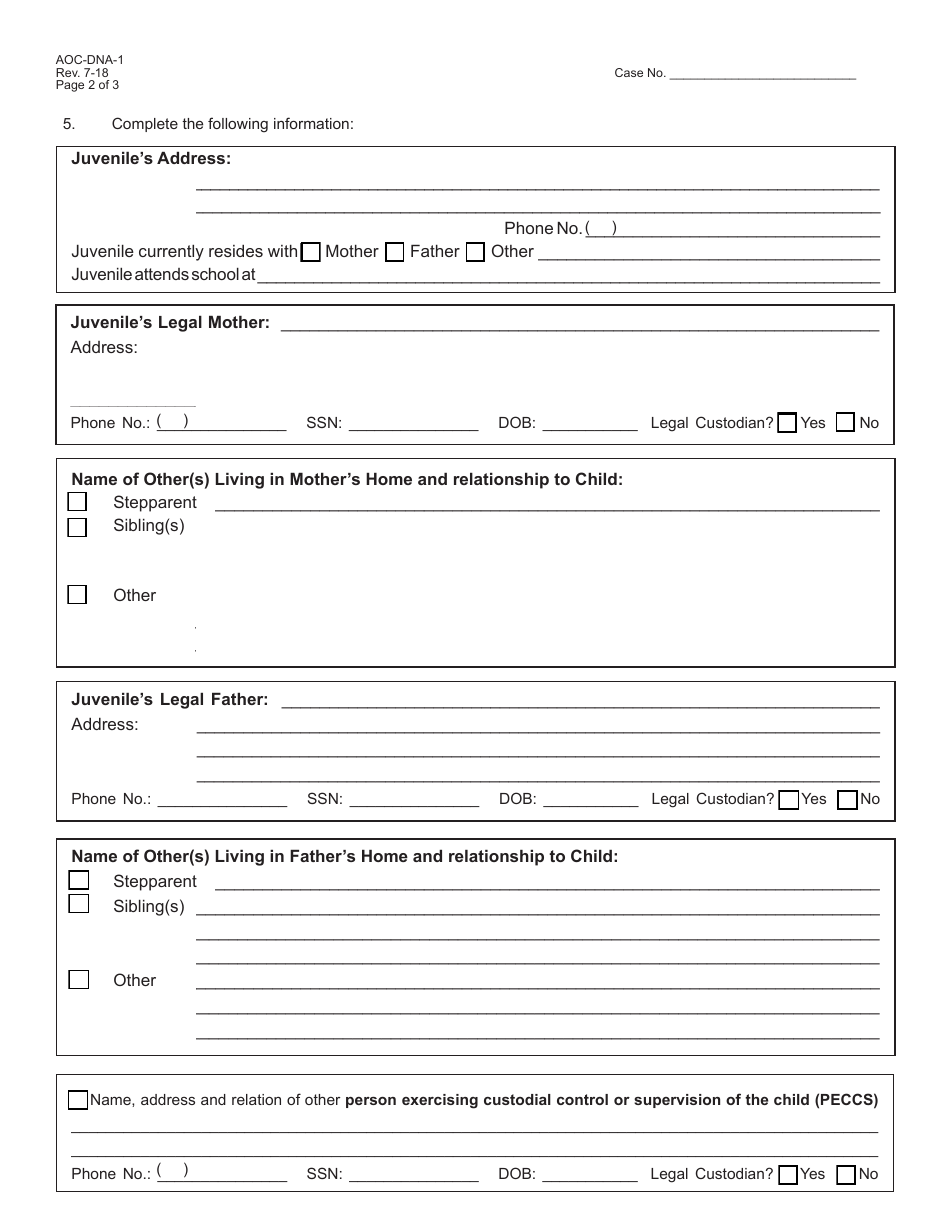 Form AOC-DNA-1 Juvenile Dependency / Neglect or Abuse Petition - Kentucky, Page 2
