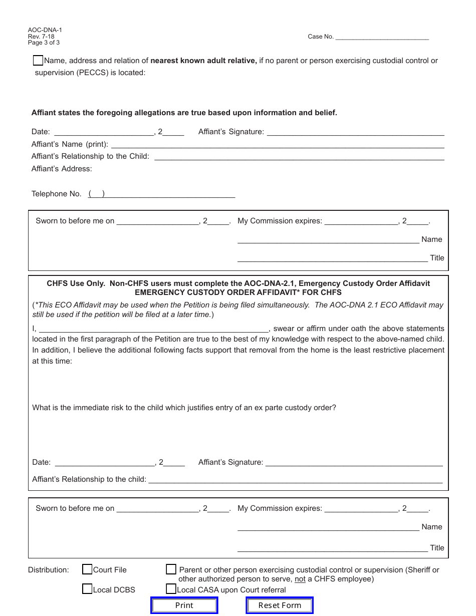 Form AOC-DNA-1 Juvenile Dependency / Neglect or Abuse Petition - Kentucky, Page 3