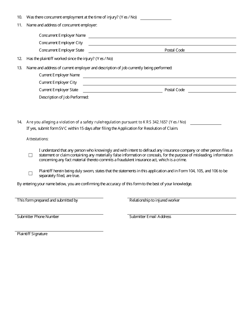 Application for Resolution of a Claim - Injury - Kentucky, Page 3