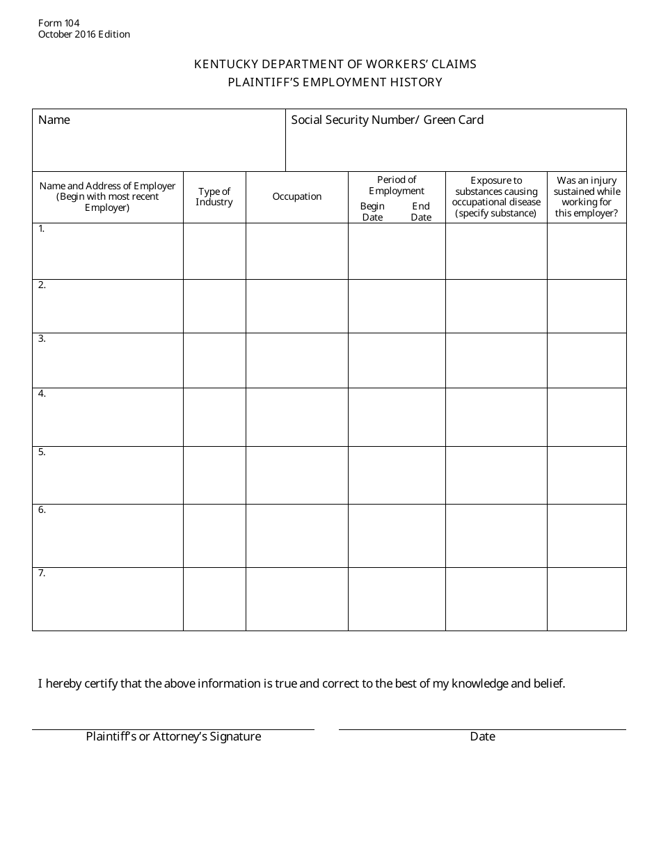 Form 104 Download Printable PDF Or Fill Online Plaintiff s Employment 