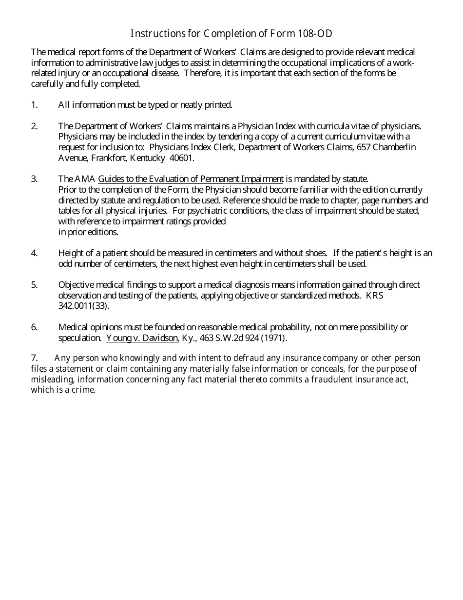 Form 108 Medical Report - Occupational Disease - Kentucky, Page 6