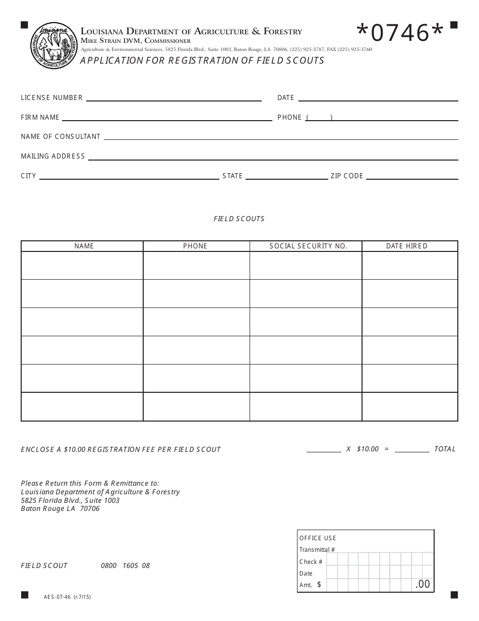 Form AES-07-46 Application for Registration of Field Scouts - Louisiana, Page 1