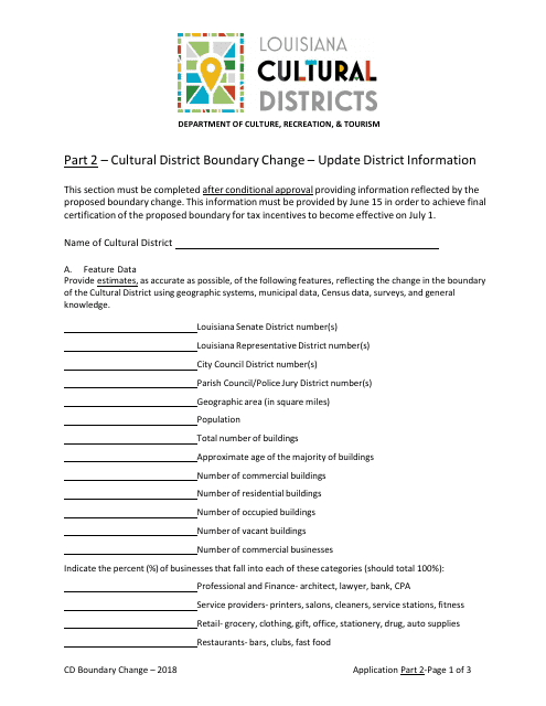 Cultural District Boundary Change - Update District Information - Part 2 - Louisiana Download Pdf