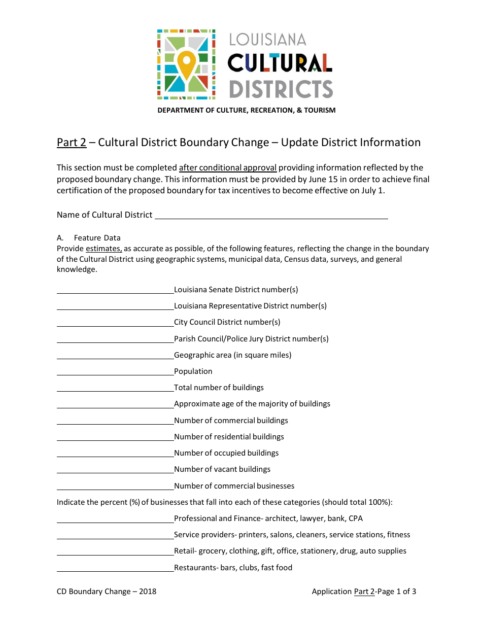 Cultural District Boundary Change - Update District Information - Part 2 - Louisiana, Page 1