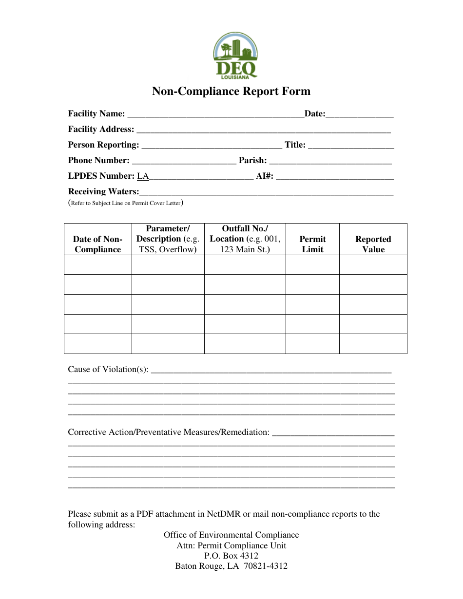 Non-compliance Report Form - Louisiana, Page 1