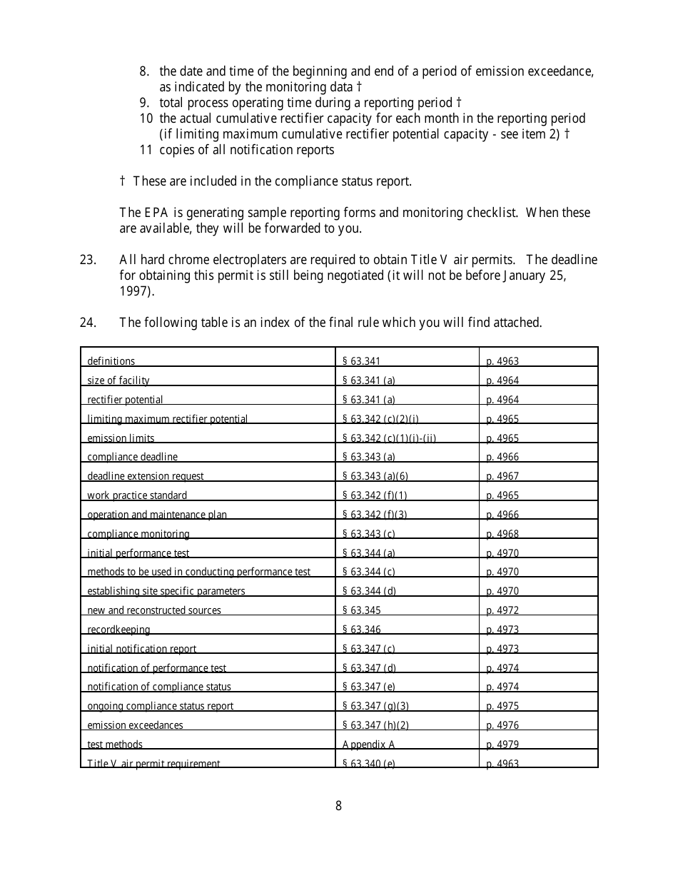 Existing Hard Chrome Electroplaters Final Rule Checklist - Louisiana, Page 8