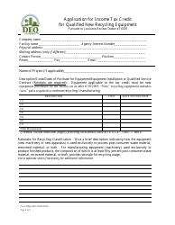 Form DEQ-OES Application for Income Tax Credit for Qualified New Recycling Equipment - Louisiana