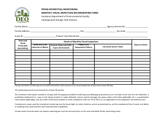 Document preview: Monthly Visual Inspection Recordkeeping Form - Piping Interstitial Monitoring - Louisiana