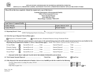 Document preview: Form 7161 Sewage Sludge and Biosolids Use or Disposal Reporting Form for Disposal in a Permitted Landfill or Introduction Into a Permitted Domestic Sewage Treatment Works - Louisiana
