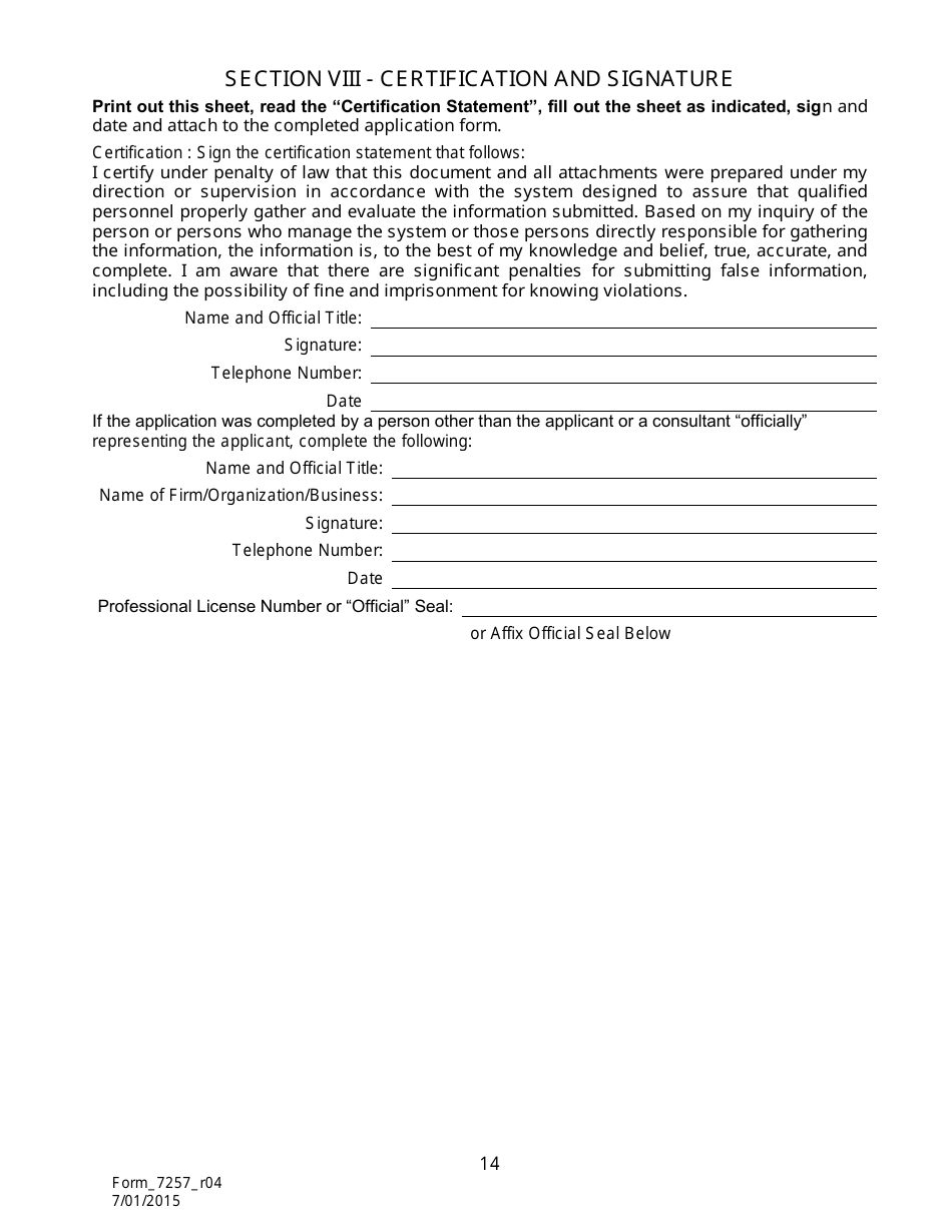 Form 7257 Notice of Intent for the Disposal of Sewage Sludge (Biosolids) in Permitted Landfills - Louisiana, Page 15