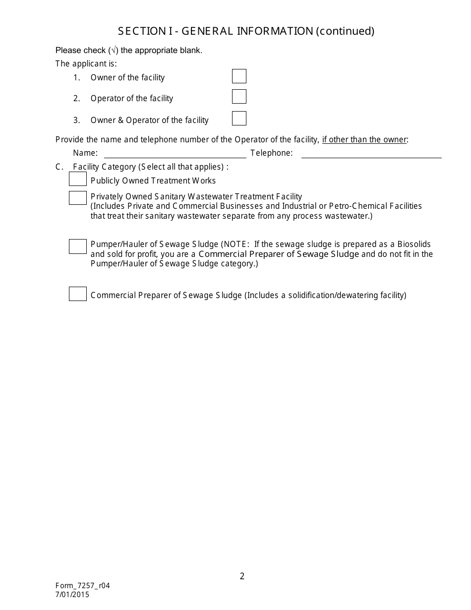 Form 7257 Notice of Intent for the Disposal of Sewage Sludge (Biosolids) in Permitted Landfills - Louisiana, Page 3