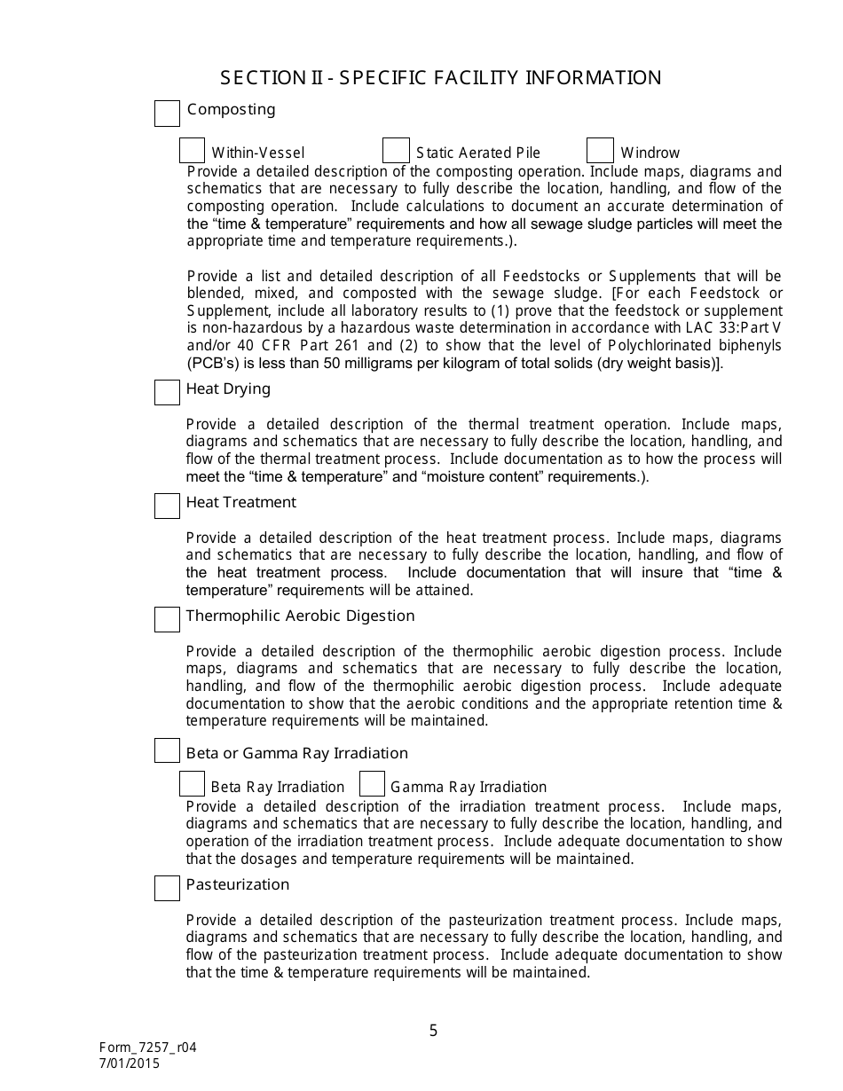 Form 7257 Notice of Intent for the Disposal of Sewage Sludge (Biosolids) in Permitted Landfills - Louisiana, Page 6