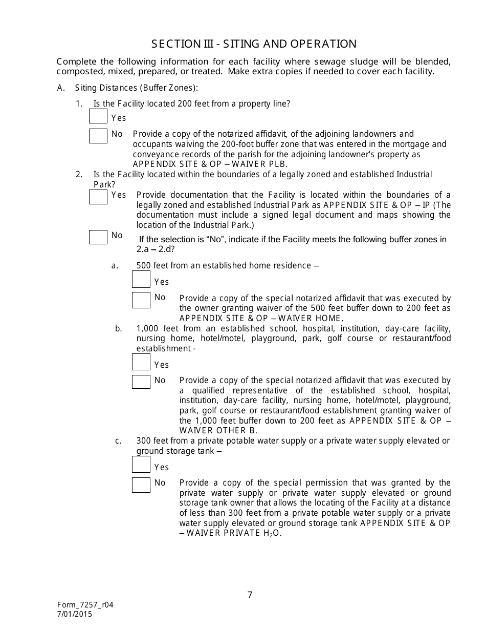 Form 7257 Notice of Intent for the Disposal of Sewage Sludge (Biosolids) in Permitted Landfills - Louisiana, Page 8