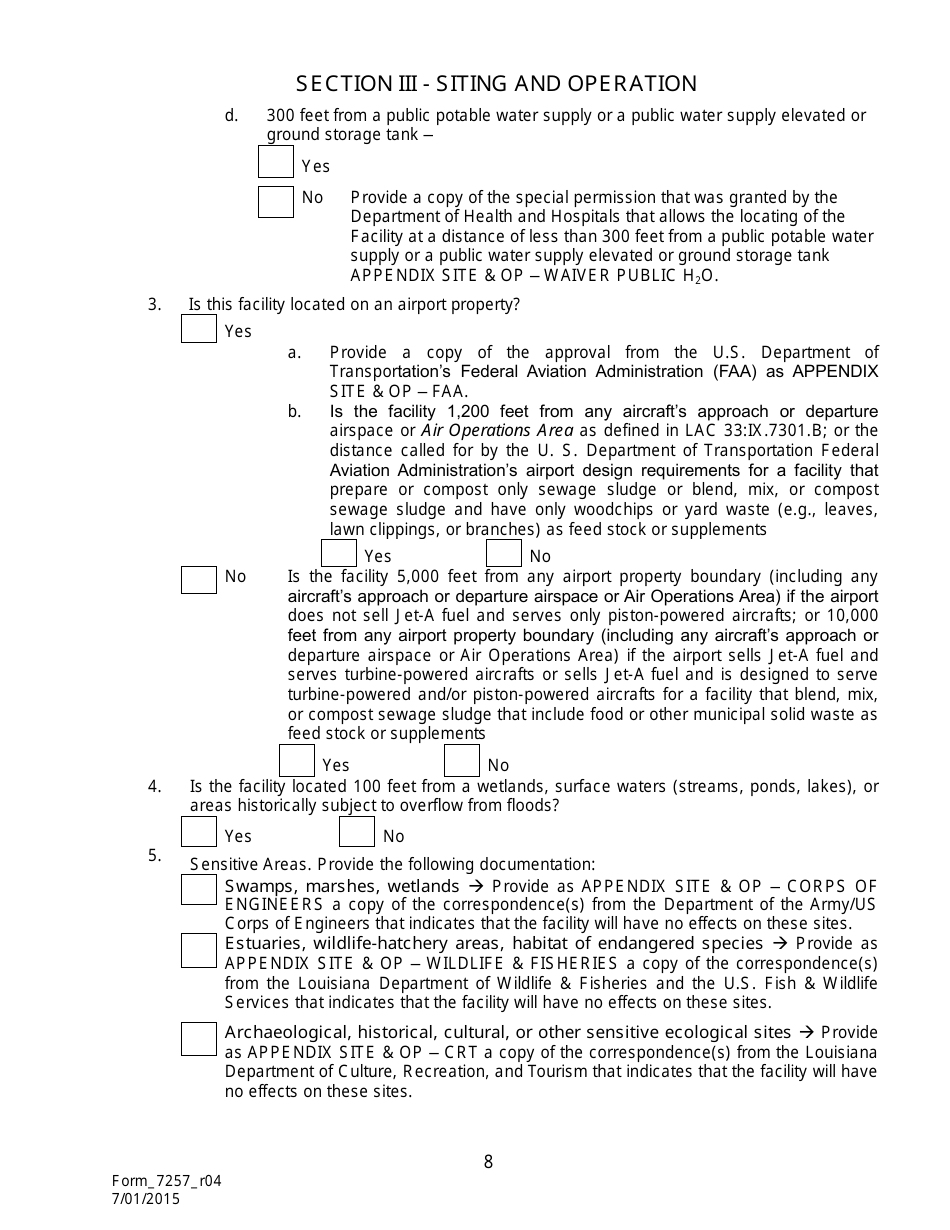 Form 7257 Notice of Intent for the Disposal of Sewage Sludge (Biosolids) in Permitted Landfills - Louisiana, Page 9