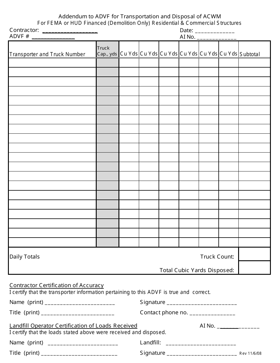 Louisiana Addendum To Advf For Transportation And Disposal Of Acwm For 