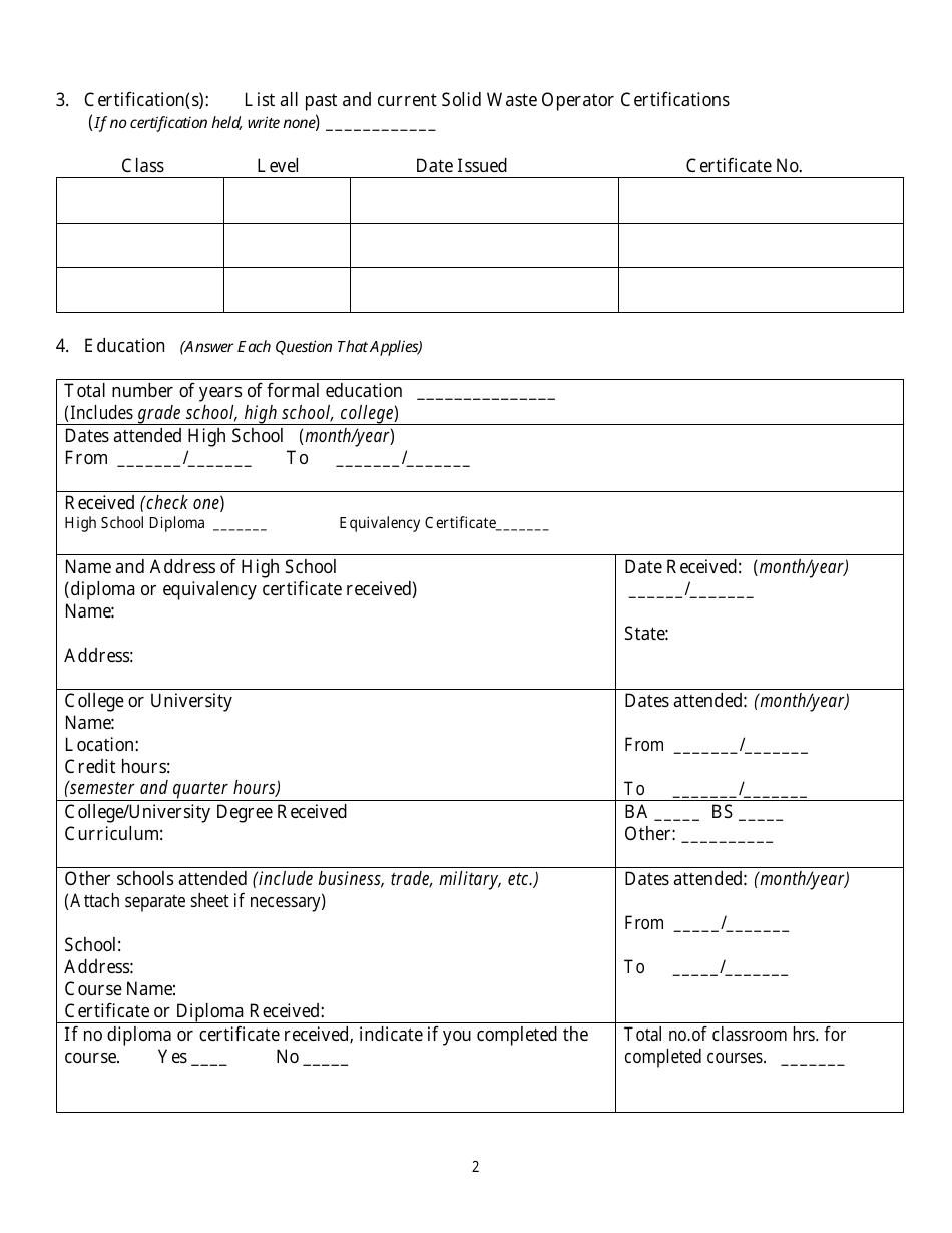 Louisiana Solid Waste Operator Certification Application Form Fill