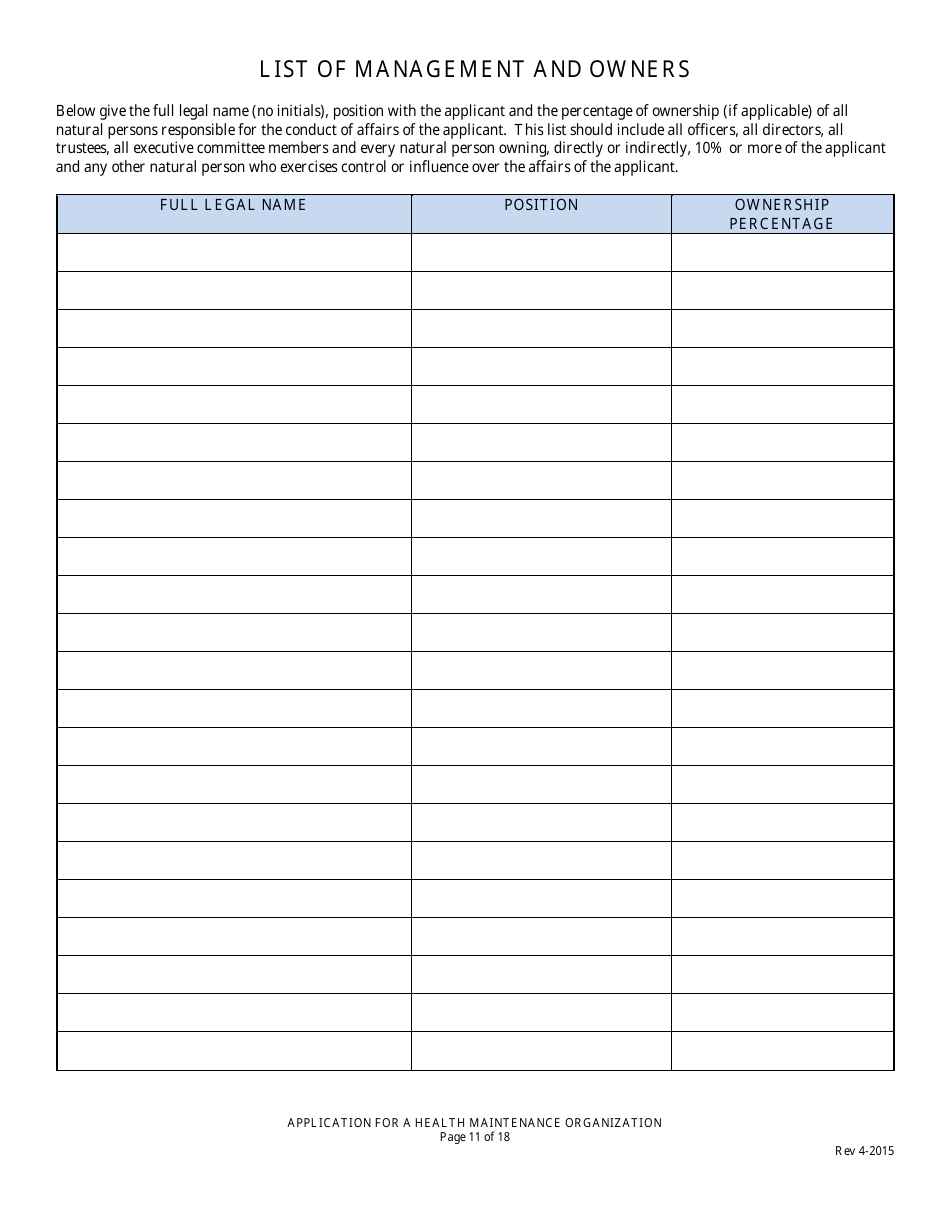 Application for Health Maintenance Organization License in Louisiana - Louisiana, Page 11