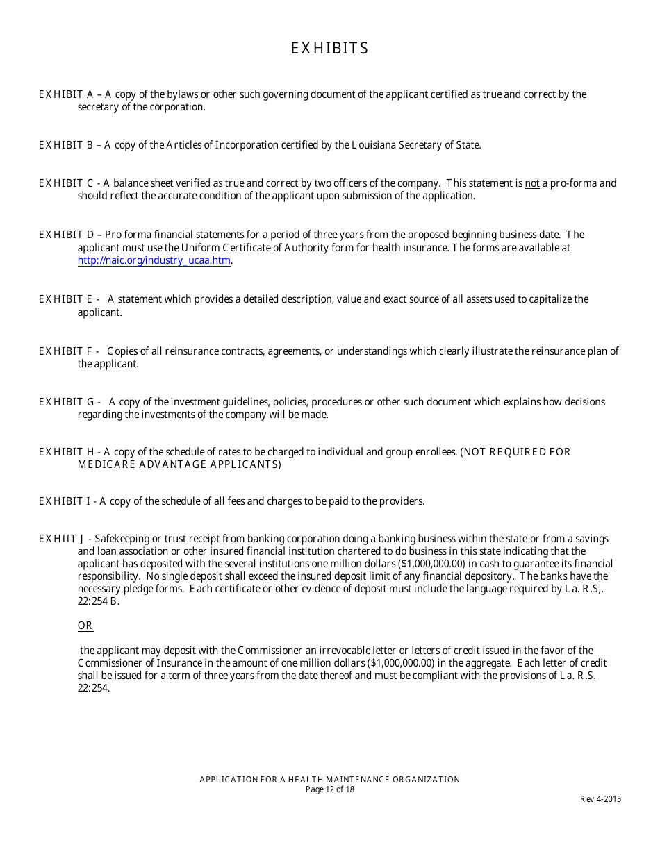 Application for Health Maintenance Organization License in Louisiana - Louisiana, Page 12