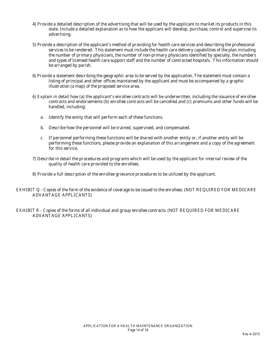 Application for Health Maintenance Organization License in Louisiana - Louisiana, Page 14