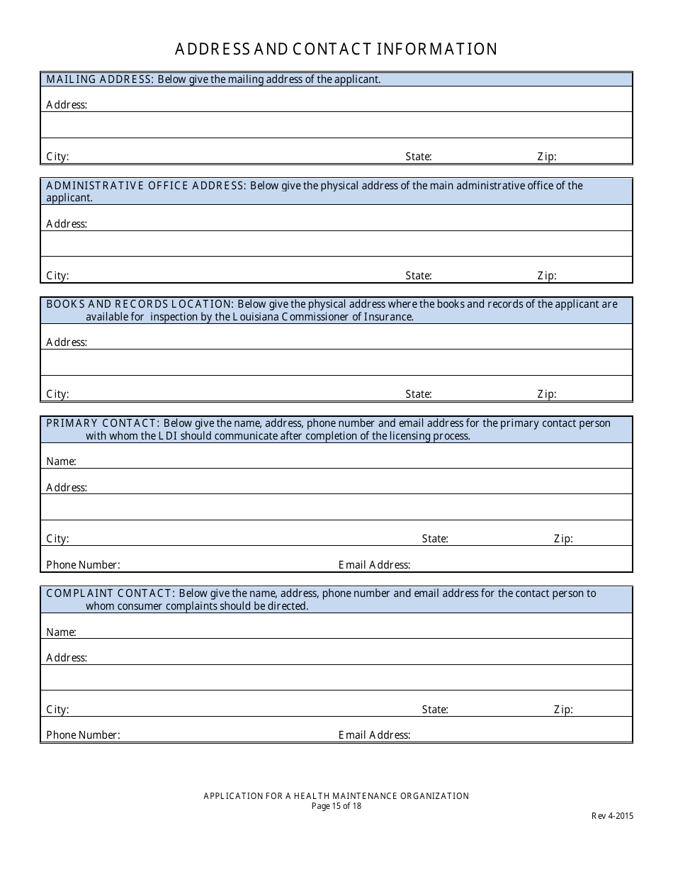 Application for Health Maintenance Organization License in Louisiana - Louisiana, Page 15