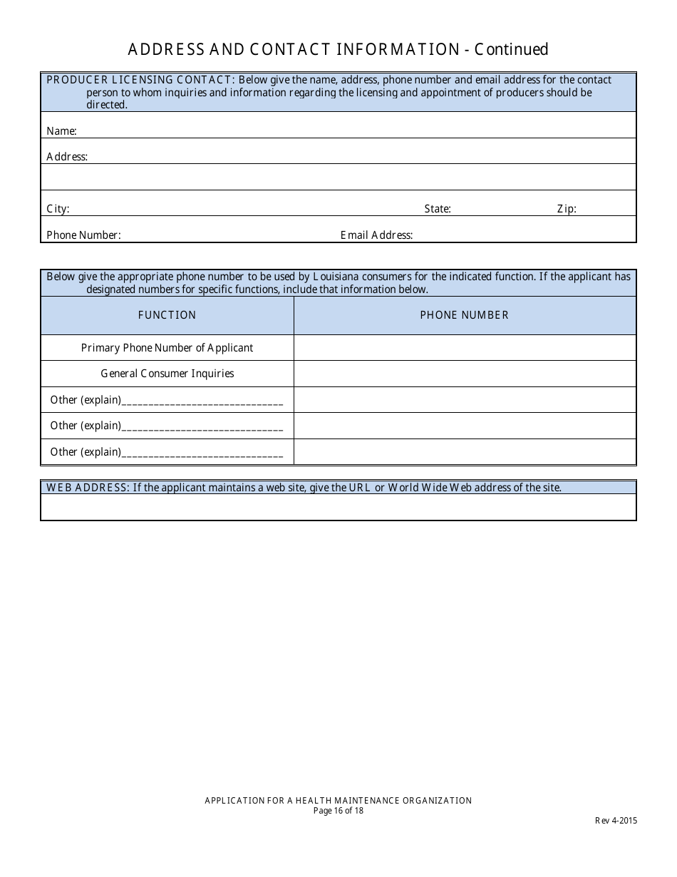 Application for Health Maintenance Organization License in Louisiana - Louisiana, Page 16