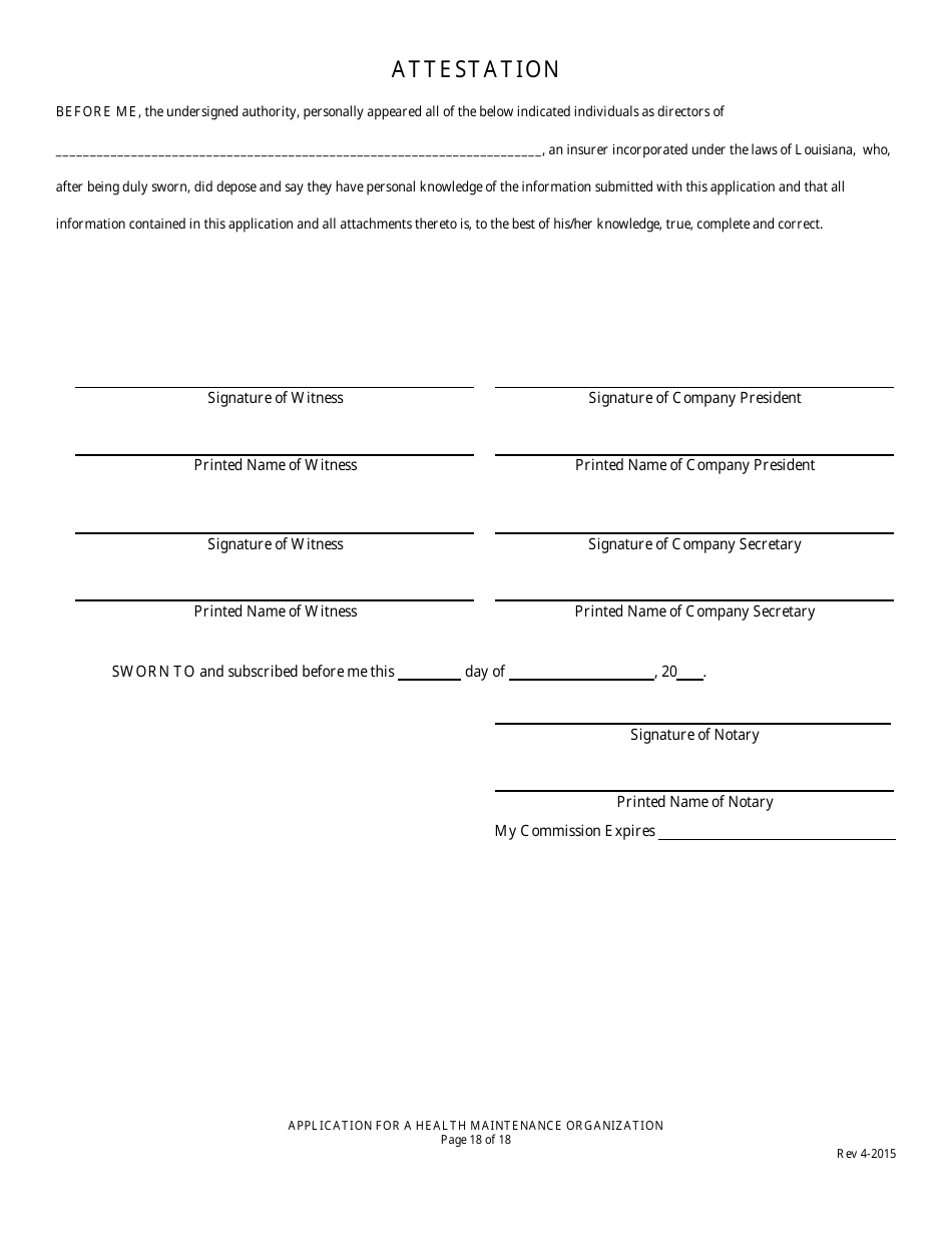 Application for Health Maintenance Organization License in Louisiana - Louisiana, Page 18