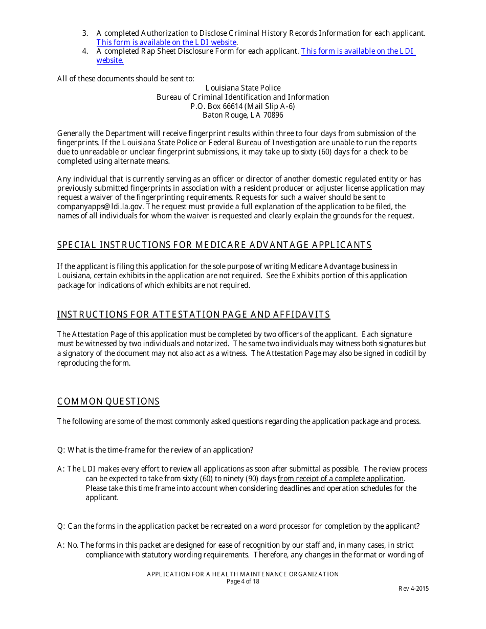 Application for Health Maintenance Organization License in Louisiana - Louisiana, Page 4