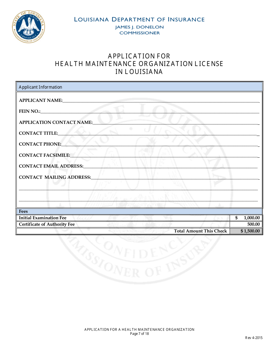 Application for Health Maintenance Organization License in Louisiana - Louisiana, Page 7