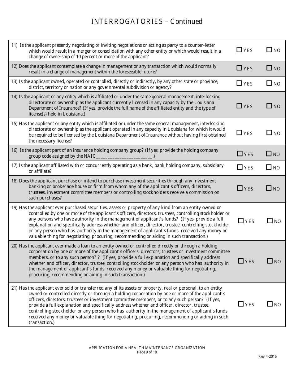 Application for Health Maintenance Organization License in Louisiana - Louisiana, Page 9
