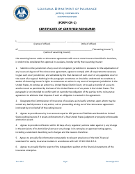 Form CR-1 &quot;Certificate of Certified Reinsurer&quot; - Louisiana