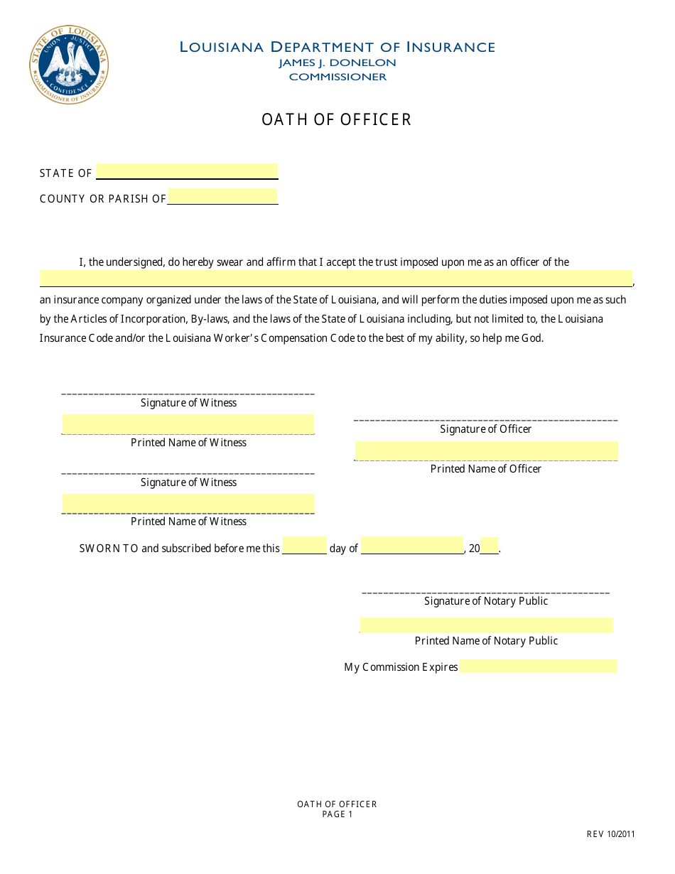 Oath of Officer - Louisiana, Page 1