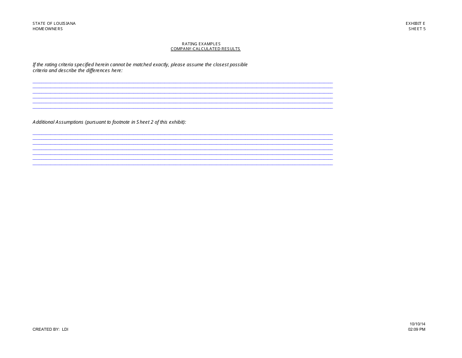 Exhibit E Rating Examples - Homeowners - Louisiana, Page 5